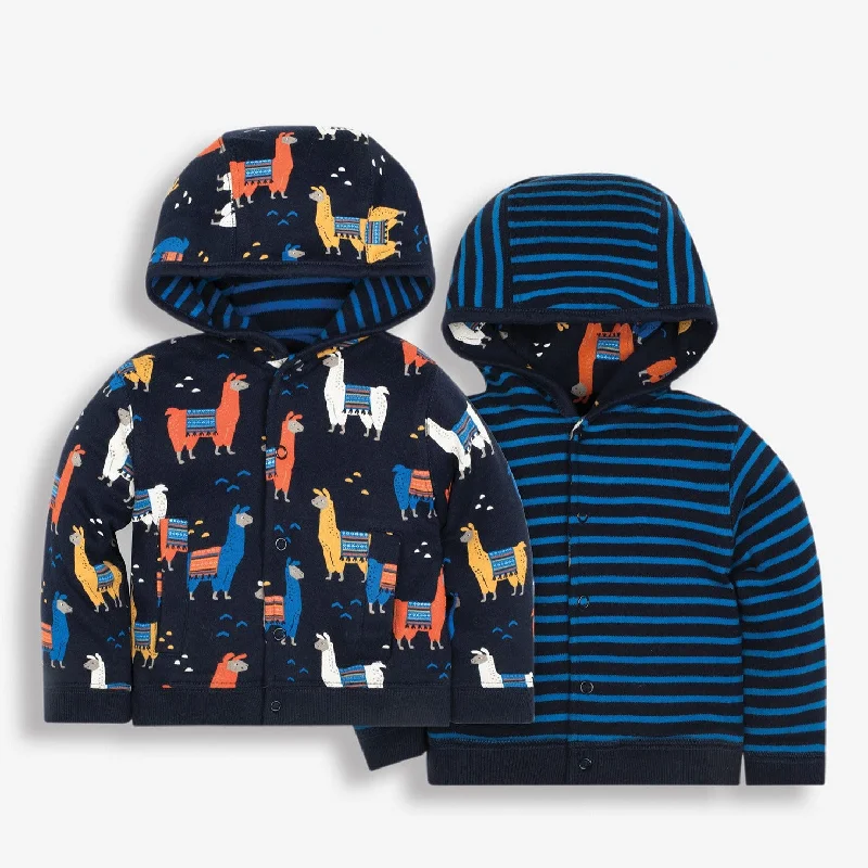 Women's Chic Outerwear Garments Jojo Maman Bebe Kids Navy Llama Print Reversible Hoodie/Jacket