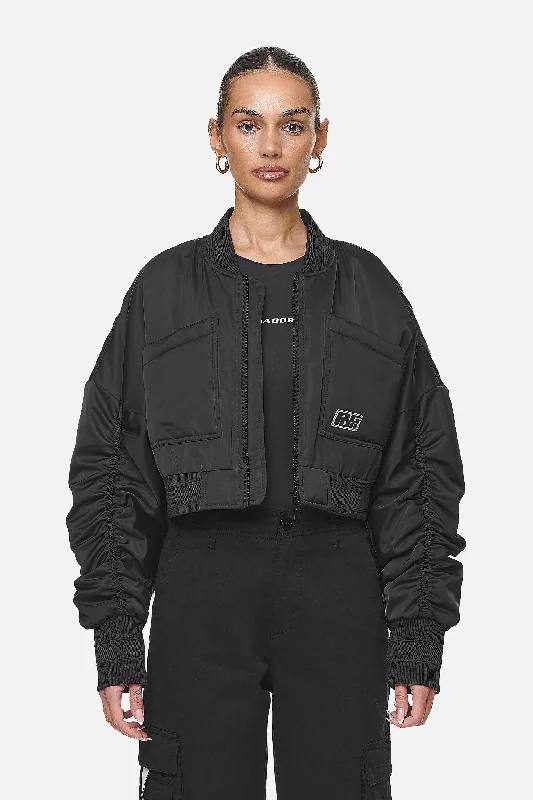 Plus-Size Women's Garments Laura Cropped Ruffed Oversized Jacket Black