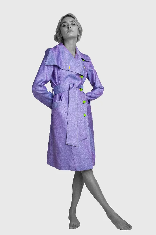 Women's Sports Apparel Purple Blue Silk Trench Coat