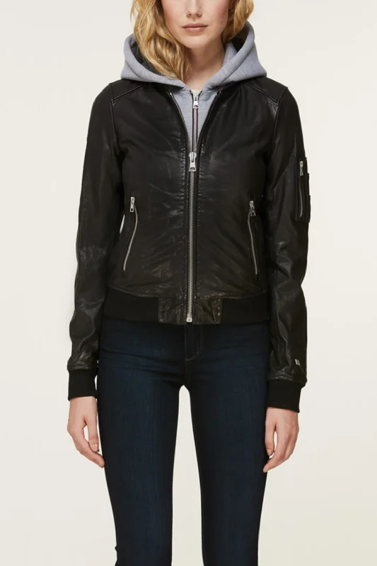 Women's Clothing For Outdoor Activities Farica Leather Bomber Jacket