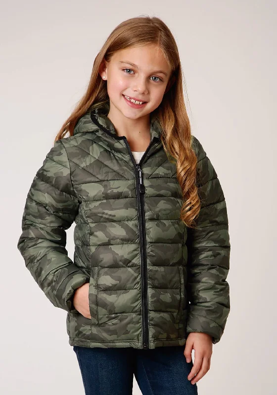 Stylish Women's Outerwear Apparel Roper Girls Camo Nylon Parachute Insulated Hood Jacket