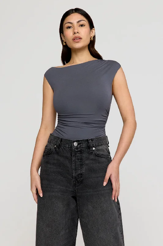 Women's Elegant Clothes Bid Farewell To The Old Season 365 ASYMMETRIC RUCHED SIDE TOP - GRAPHITE