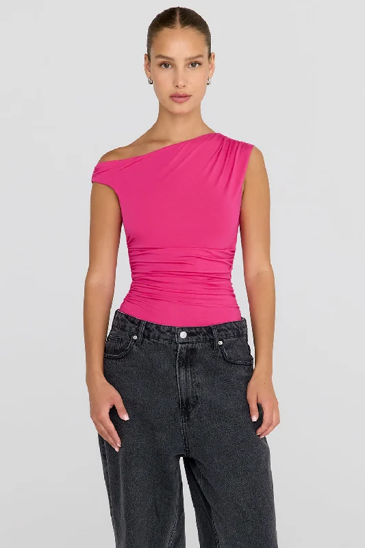 Casual Attire For Women Timeless Style Promotions 365 ASYMMETRIC RUCHED SIDE TOP - HOT PINK