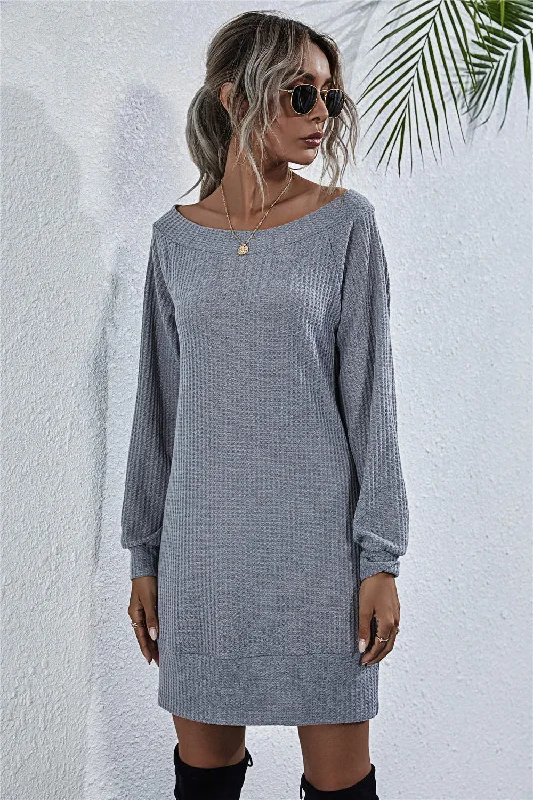 Elegant Clothing For Women Classic Modern Offers Waffle-Knit Boat Neck Mini Dress