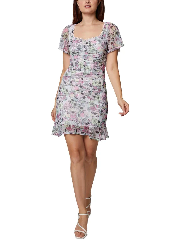 Comfortable Lounge Clothing On-Trend Fashion Offers Womens Mesh Floral Mini Dress