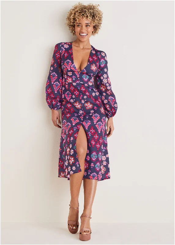 Modern Women's Apparel Season Sale Long Sleeve Printed Dress - Modern Folk Floral