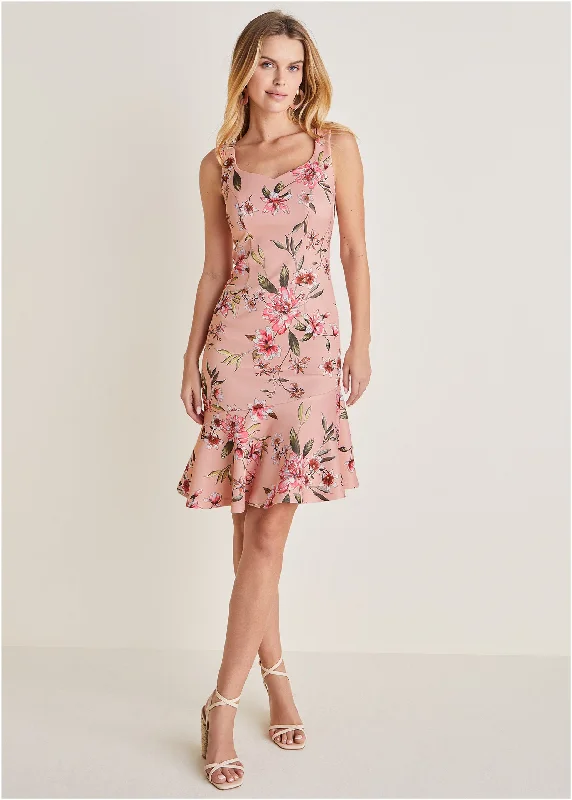 Stylish Clothes For Women Sophisticated Style Offers Asymmetric Ruffle Hem Dress - Ethereal Floral