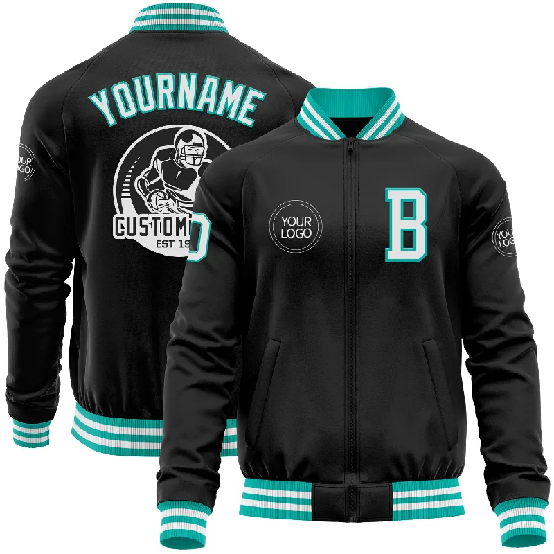 Urban-Inspired Unisex Fashion Trends The Latest Trends Custom Black White-Aqua Bomber Varsity Letterman Zipper Jacket