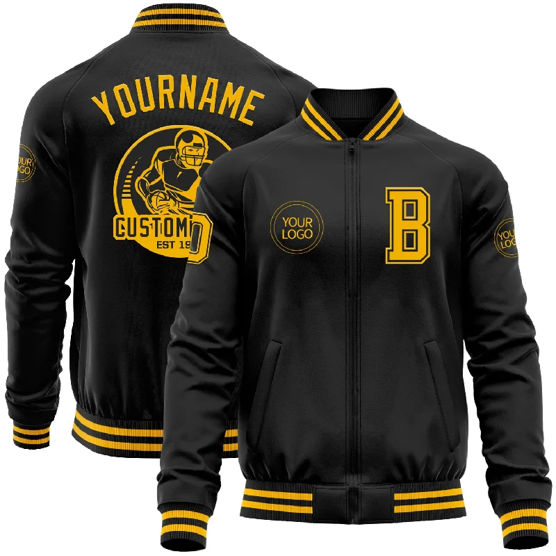 Classic And Timeless Unisex Style Avant-Garde Style Promotions Custom Black Gold Bomber Varsity Letterman Zipper Jacket