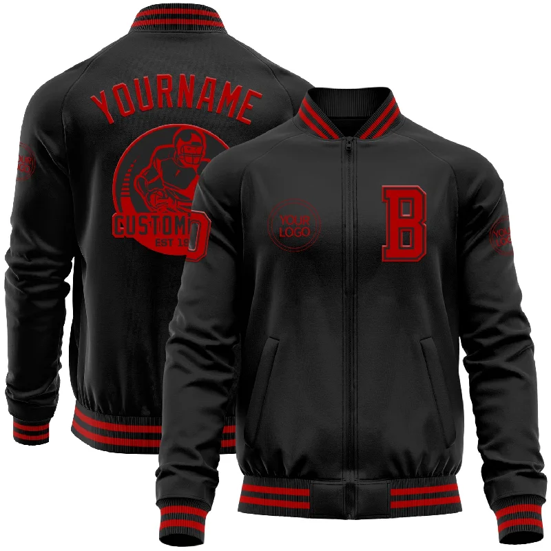 Everyday Wear For Men And Women Easy Elegance Sales Custom Black Red Bomber Varsity Letterman Zipper Jacket