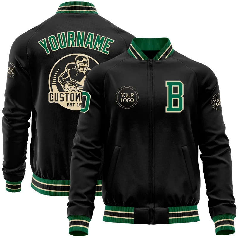 Minimalist Unisex Wardrobe Must-Haves Seize Bargains Custom Black Kelly Green-Cream Bomber Varsity Letterman Zipper Jacket