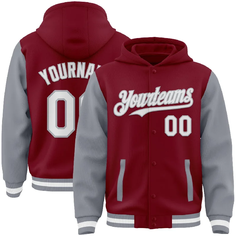 Gender-Neutral Fashion For Everyday Style Hot Deals Custom Crimson White-Gray Bomber Full-Snap Varsity Letterman Two Tone Hoodie Jacket