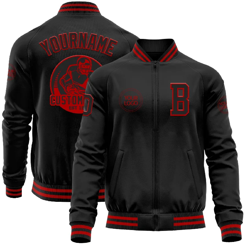 All-Season Unisex Clothing Collection Daring Fashion Promotions Custom Black Red Bomber Varsity Letterman Zipper Jacket