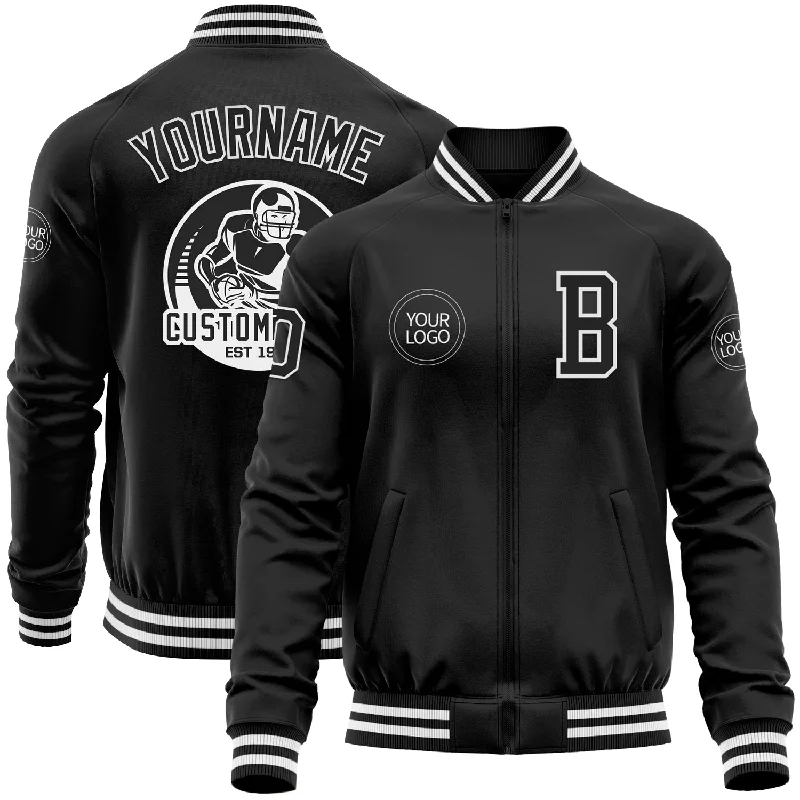 Sleek And Stylish Unisex Outerwear Laid-Back Fashion Offers Custom Black White Bomber Varsity Letterman Zipper Jacket