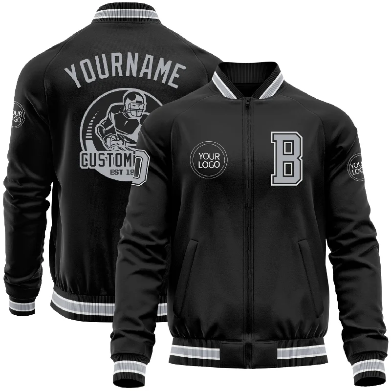 Sleek And Comfortable Unisex Wear Fall Sale, Prices Drop Custom Black Gray-White Bomber Varsity Letterman Zipper Jacket