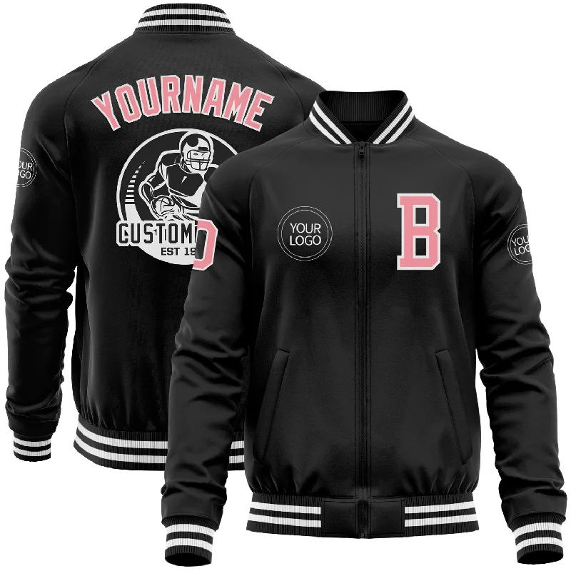 Versatile Clothing For All Genders Street Chic Discounts Custom Black Medium Pink-White Bomber Varsity Letterman Zipper Jacket