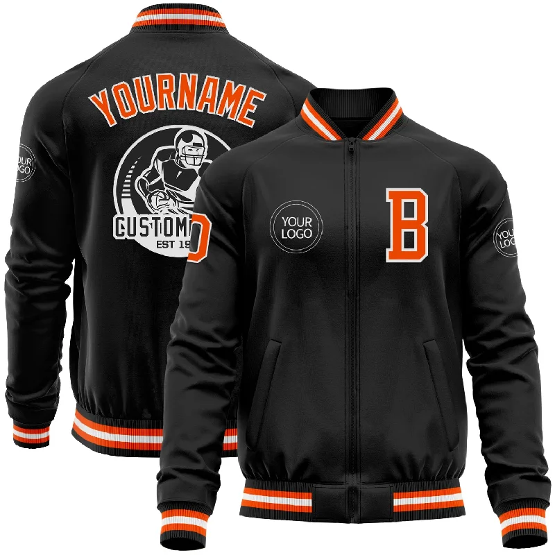 High-Quality Unisex Fashion Basics Weekend Exclusive Custom Black Orange-White Bomber Varsity Letterman Zipper Jacket