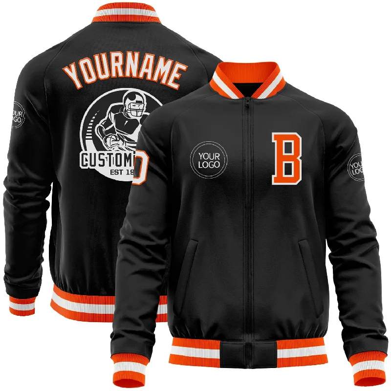 Comfortable Gender-Free Fashion Choices Hot Items Custom Black Orange-White Bomber Varsity Letterman Zipper Jacket