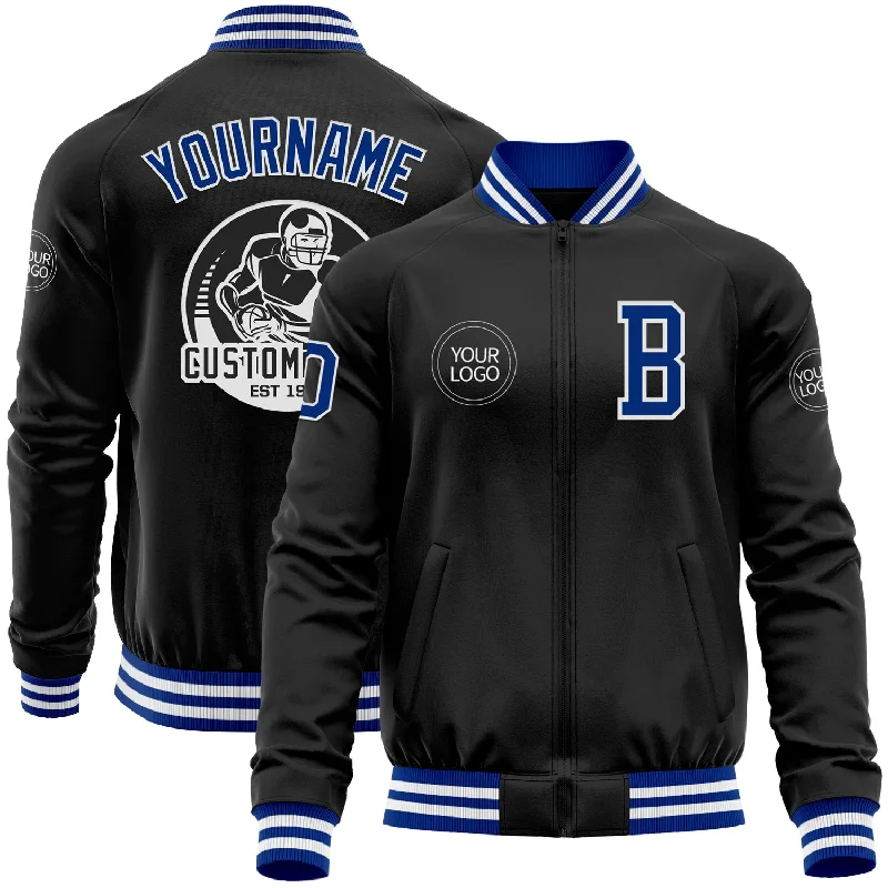 Urban Unisex Fashion Outfits Comfort Meets Fashion Custom Black Royal-White Bomber Varsity Letterman Zipper Jacket