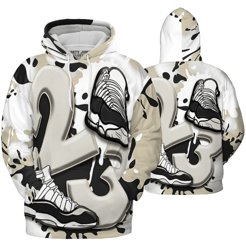 Sleek And Contemporary Gender-Free Outfits Evening Elegance NastyJamz Gratitude 11s Hoodie Match Number 23 Paint White Monochrome Ball All-Over Print