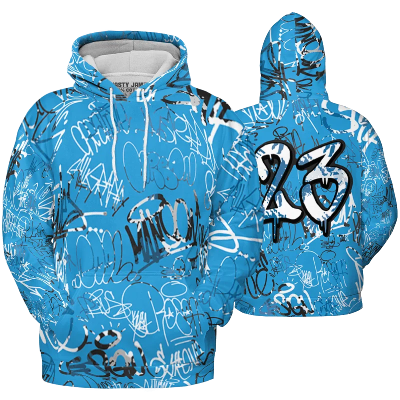 Casual And Trendy Unisex Fashion Staples Fashionista Favorites NastyJamz Powder Blue 9s Hoodie Match 23 Hiphop Graffiti Pattern All-Over Print