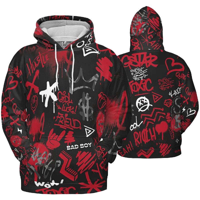 Trendy Unisex Weekend Exclusive NastyJamz Spizike Low Bred Hoodie Match Graffiti King Doodle Style All-Over Print